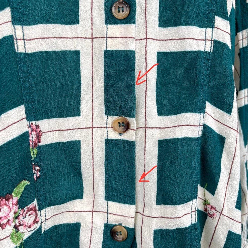 Free People Women's Window To My Heart Button Down Green Blouse Top Shirt Size M - Picture 16 of 16